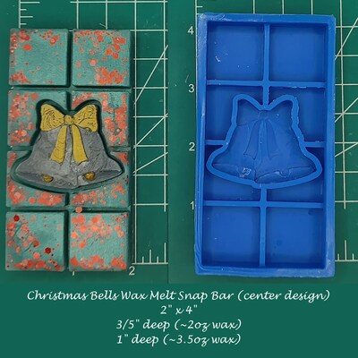 Christmas Bells Wax Melt Snap Bar Snap Out Center Silicone Mold - image1